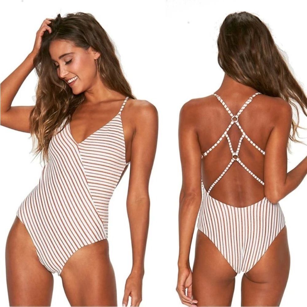 New L SPACE x ANTHRO Rose gold open back strappy